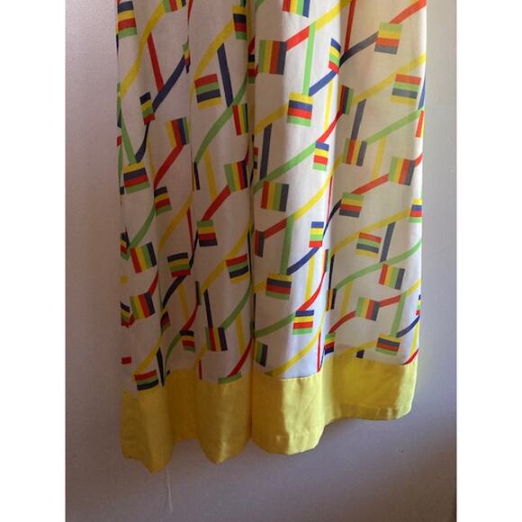 Vintage Yellow Geometric MAXI Dress w/ Attached Belt - M-L - Picture 4 of 8